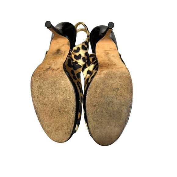 Cache Women's Leopard Print Slingback Peep Toe Leather Sole Stiletto Heels - Picture 8 of 10